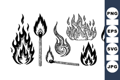 Hand Drawn Vintage Fire Flames Clipart Set for Design Product Image 1