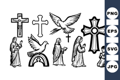 Vintage Religious Clipart Bundle With Crosses And Doves Product Image 1