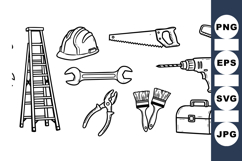 Hand Drawn Construction Tools Clipart Set for DIY Projects Product Image 1