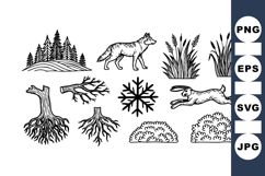 Hand Drawn Woodland Animals And Winter Plants Bundle Product Image 1