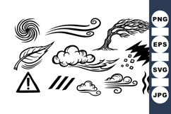 Hand Drawn Wind Weather Icons Clipart Set Product Image 1