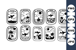 Vintage Travel Airplane and Island Window Clipart Set Product Image 1