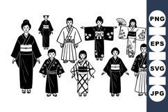 Vintage Japanese Kimono Figures Clipart Collection Product Image 1