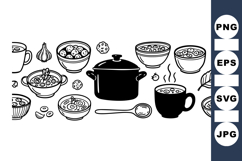 Hand Drawn Soup Kitchen Clipart Set With Pots And Cups Product Image 1