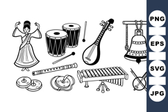 Hand Drawn Traditional Indian Musical Instruments Set Product Image 1