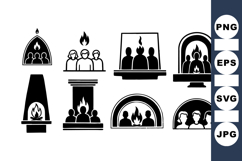 Vintage Black Fireplace Clipart Silhouette Set Product Image 1