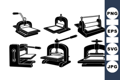 Vintage Black Printing Press Clipart Bundle Set Product Image 1