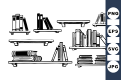 Hand Drawn Vintage Bookshelf Clipart Bundle For Print Product Image 1