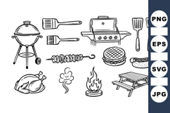 Vintage Hand Drawn BBQ Grill Tools Clipart Set Product Image 1