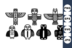 Hand Drawn Tribal Owl Totem Clipart Bundle for Crafts Product Image 1