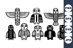 Tribal Native American Owl Totem Vector Set Product Image 1