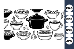 Hand Drawn Soup Kitchen Black White Clipart Set Product Image 1