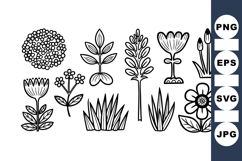 Hand Drawn Black And White Floral Clipart Set Product Image 1