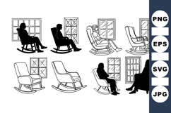 Vintage Rocking Chair Silhouette Clipart Set for Crafts Product Image 1