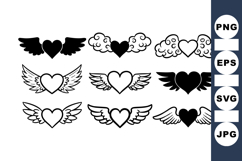 Black and White Heart Wings Clipart Pack for Valentines Product Image 1