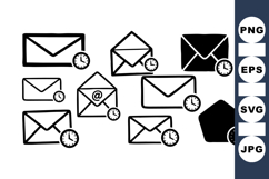 Mail Notification Icon Set with Clock Symbols Bundle Product Image 1