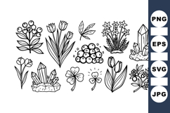 Hand Drawn Crystal And Floral Clipart Bundle Product Image 1