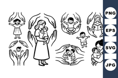 Mother and Child Protective Hands Clipart Set for Crafts Product Image 1