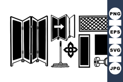 Vintage Japanese Room Decor Clipart Set for Interiors Product Image 1