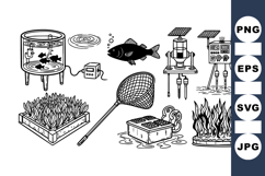 Vintage Aquaculture Illustration Set for Farming Projects Product Image 1