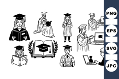 Hand Drawn Graduation Cap Clipart Bundle for Crafts Product Image 1