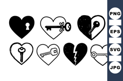 Vintage Heart And Key Clipart For Valentines Product Image 1