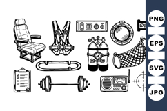 Vintage Scuba Diving Equipment Illustration Set for Crafts Product Image 1