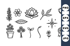 Hand Drawn Botanical Floral Clipart Line Art Set Product Image 1