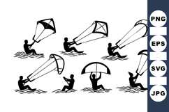 Kite Surf Silhouette Clipart for Summer Sports Product Image 1