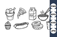 Hand Drawn Black and White Fast Food Clipart Set Product Image 1