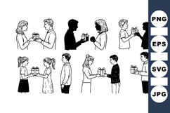 Hand Drawn Gift Giving Silhouette Clipart Product Image 1
