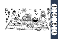 Hand Drawn Picnic Scene Line Art Clipart Product Image 1