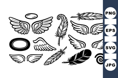 Hand Drawn Angel Wings and Feather Clipart Product Image 1