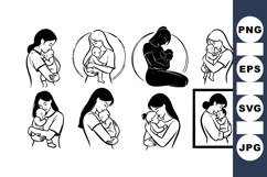 Mother And Child Black Silhouette Clipart Set Product Image 1