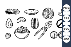 Hand Drawn Nut Clipart Set With Bowl And Tools Product Image 1