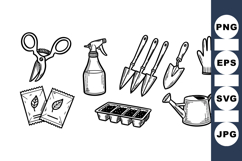 Black And White Garden Tools Clipart Collection Product Image 1