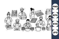 Hand Drawn Baking Chefs Line Art Clipart Set Product Image 1