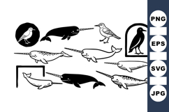Vintage Narwhal Silhouette Clipart Collection Product Image 1