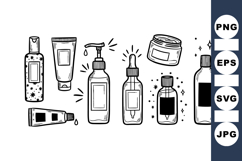 Hand Drawn Cosmetic Bottles Outline Clipart Set Product Image 1