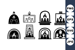 Silhouette Fireplace Clipart for Cozy Home Decor Product Image 1