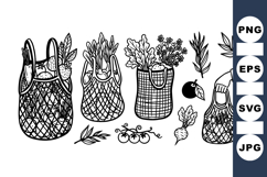 Hand Drawn Market Tote Bag Clipart Collection for Crafts Product Image 1