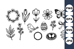 Hand Drawn Spring Floral Clipart Bundle for Crafts Product Image 1