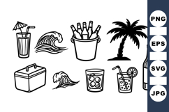 Hand Drawn Tropical Drink And Beach Wave Clipart Bundle Product Image 1