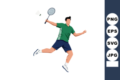 Badminton player jumping to hit shuttlecock with racket in a Product Image 1