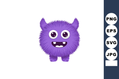 Purple furry monster with big eyes and happy expression cute Product Image 1