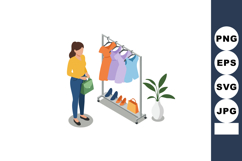 Woman shopping for colorful dresses and shoes in boutique wi Product Image 1