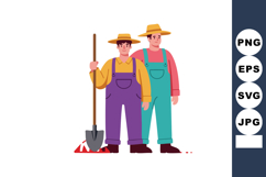 Two male farmers in colorful overalls and straw hats holding Product Image 1
