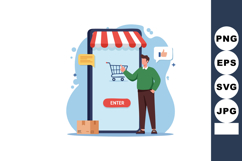 Online shopping concept with man standing near smartphone st Product Image 1