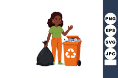 Woman recycling plastic bottles and holding garbage bag near Product Image 1