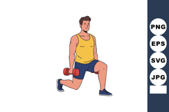 Man exercising with dumbbell in yellow tank top and blue sho Product Image 1
